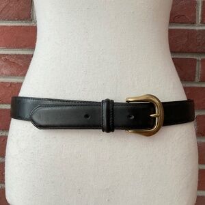 L.L.Bean Stitched Black Leather Money Belt Brass Buckle Size 38 Made in USA